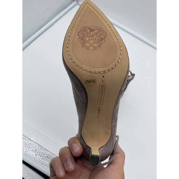 Vince Camuto Womens Barsha Suede Lace Up Zip Heels Gray/Brown Size 6.5 - Picture 6 of 7